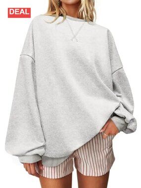 Oversized Striped Crewneck Sweatshirt Batwing Sleeve Cotton Blend Pullover